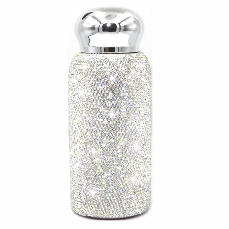 Women Creative Portable Handle Color Crystal Rhinestone Diamond Bling Bling Stainless Steel Vacuum Thermos Flask Water Bottle