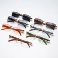 Rimless Wood Temple Sunglasses Fashion Wholesale UV400 Sunshades for Men