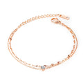Minimalist Rose Gold Titanium Plated Stainless Steel Double Layer Crystal Rhinestone Chain Anklet Charm Layered Fashionable