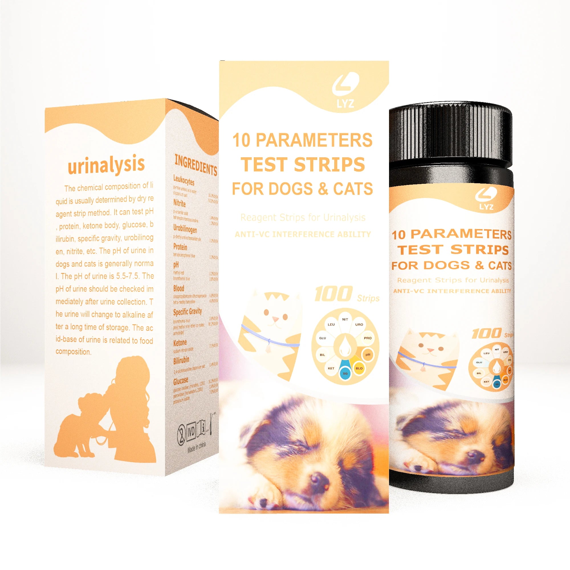 LYZ 10 Parameters Reagent test Strips VET-10 for Animal Pet Urine test Strips