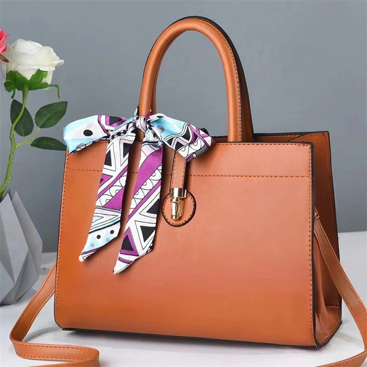 Trending Fashionable Custom Logo Handmade Colorful Big Brown Pu Leather Handbags for Women Ladies