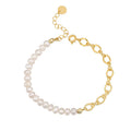 Daidan Baroque Pearl Chain Link Fashion Accessory Silver Charm Beaded Bracelet