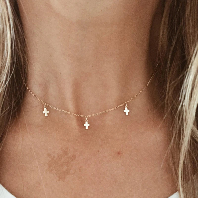 Personalized Jewelry 14K Gold Gilled Necklace Gold Chain Necklace With Cross Pendant for Women