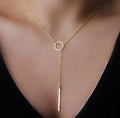 SC Lariat Drop Delicate Choker Necklace Stainless Steel Necklace Long Thin Chain Disc Bar Gold Pendant Necklaces for Women
