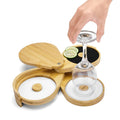 Bamboo Triple Salt Cellar Food Storage Container Wood Sugar Salt Box Bamboo Salt Cellar Bowl Box Container Dish Holder Saver Jar