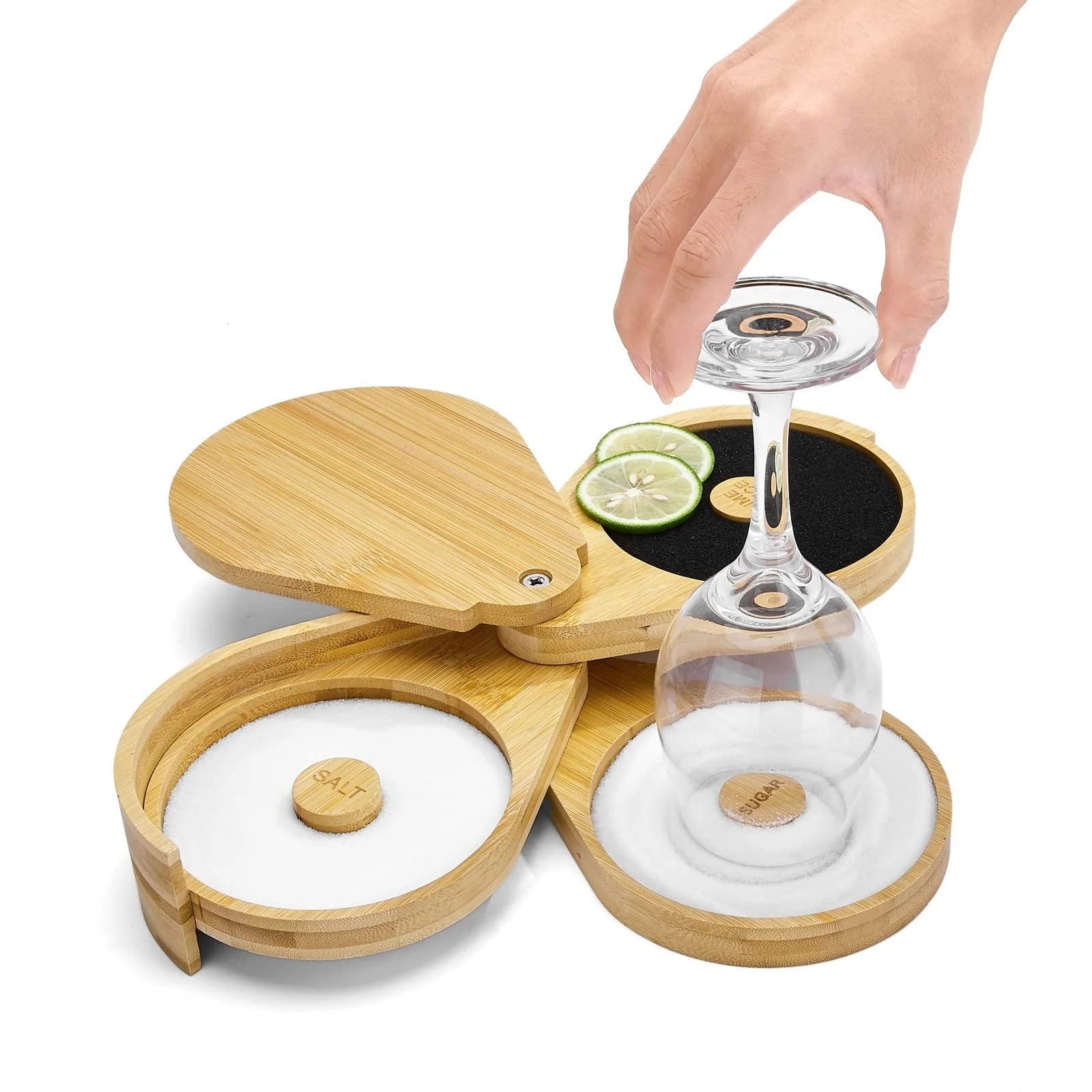 Bamboo Triple Salt Cellar Food Storage Container Wood Sugar Salt Box Bamboo Salt Cellar Bowl Box Container Dish Holder Saver Jar
