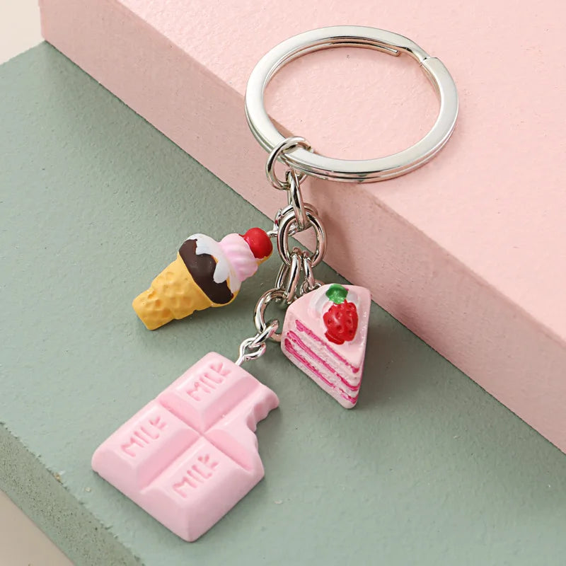 Manufacturer Cartoon Resin Mini Imitation Ice Cream Cake Chocolate Snack Pendant Key Chain Bag Earrings Mobile Phone Key Ring