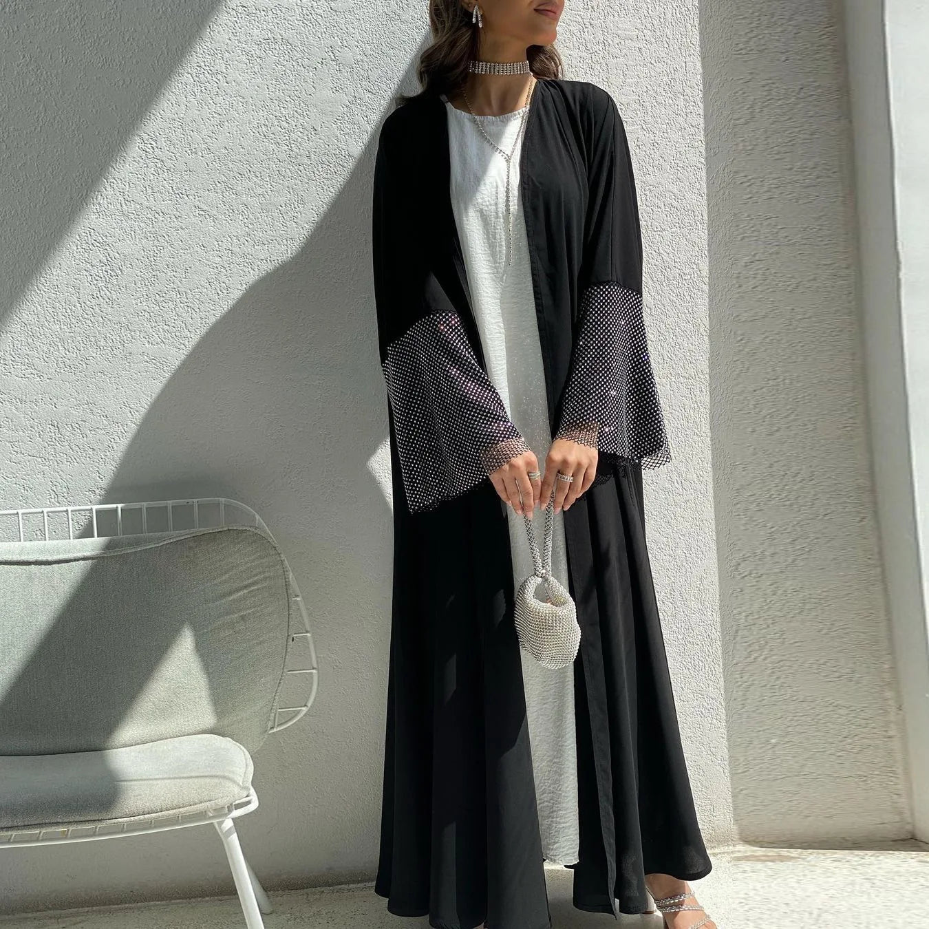 MQ085  Modest Dress Black Plain  Open Abaya