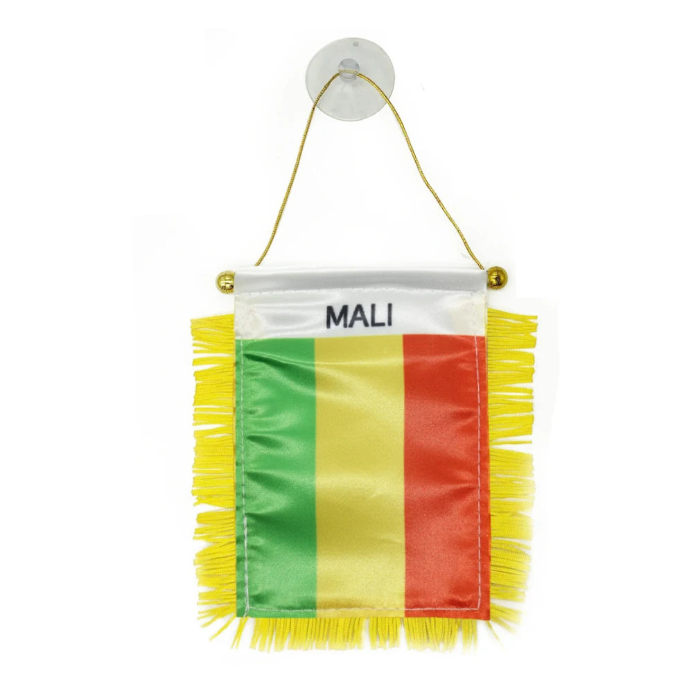 Custom Mali Satin Pennant Flag Car Mini Flag Banner with Yellow Tassels