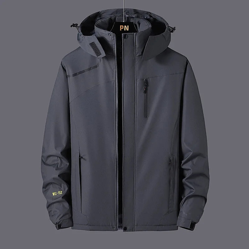 Men's Autumn Winter Coated Woven Waterproof Bomber Style Windbreaker Jacket Breathable Canvas Hood Collar Zipper Cotton Outdoor