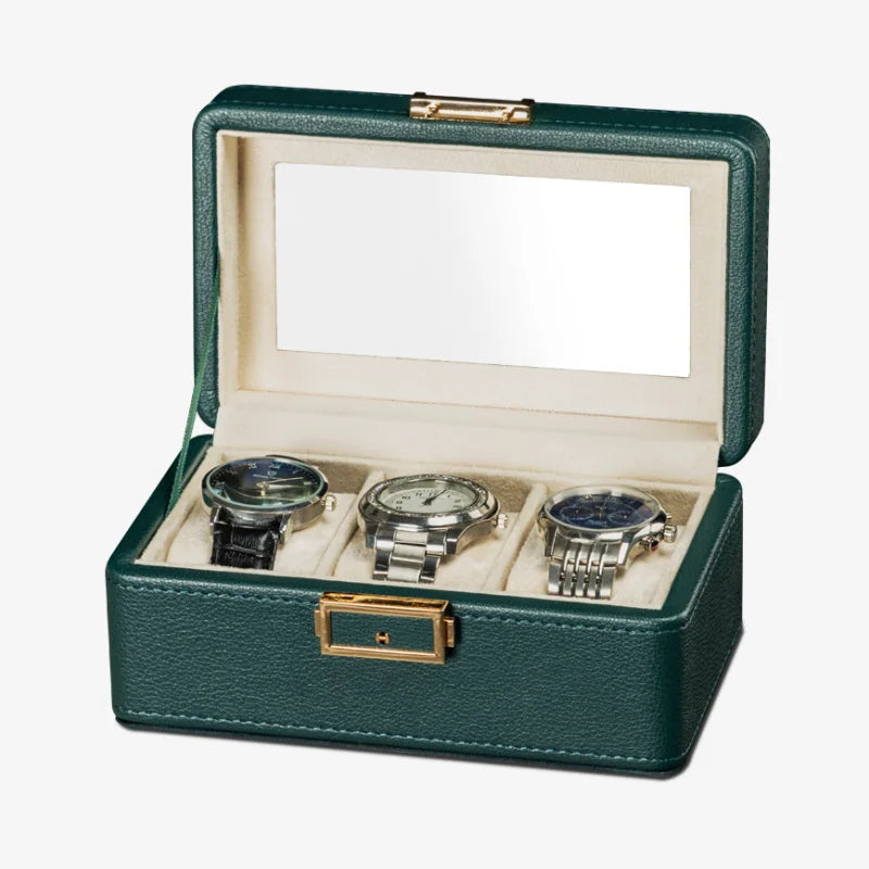 3 Slot New Luxury Green PU Leather Watch Jewelry Box  Organizer