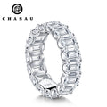 Cubic Zircon CZ 925 Sterling Silver Radiant Cut Engagement Simulated Diamond Wedding Silver Full Eternity Ring Jewelry