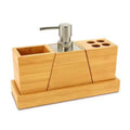 4pcs Bamboo Dispenser Set Bathroom Soap Dispensers Bathroom Accessories Set with Toothbrush Holder