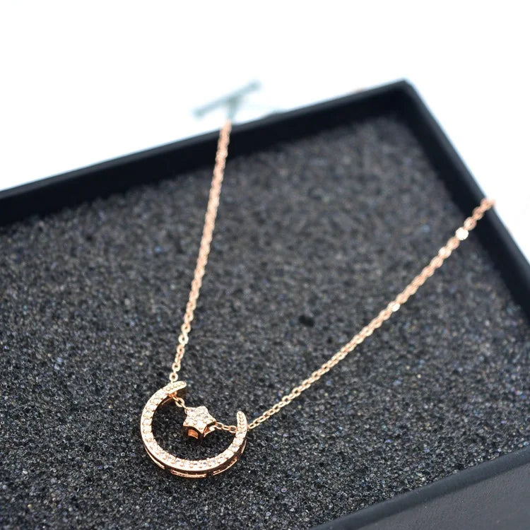 Fashion Gold Plated Double Heart Crystal Necklace Pendant for Women and Girlfriends' Birthday Party Wedding Jewelry