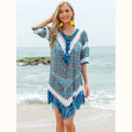 Colorful Tassel Cover up Custom logo Printed Beach Cover up Wholesale V Neck Bikini Cover up Factory Directly