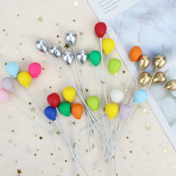 Polymer Clay Colorful Gold Silver Balloon Cake Topper for Kid Wedding Birthday Party Dessert Decoration