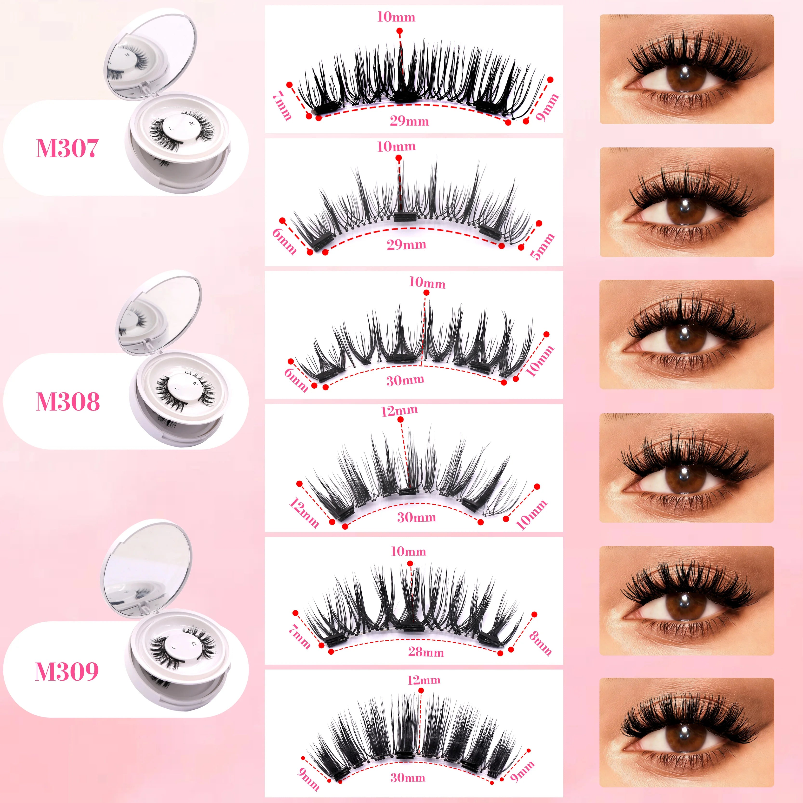M Series Magnetic Lashes Kit with Magnetic Cilp No Need Glue Reusable Many Times 2 Pairs Lashes One Box