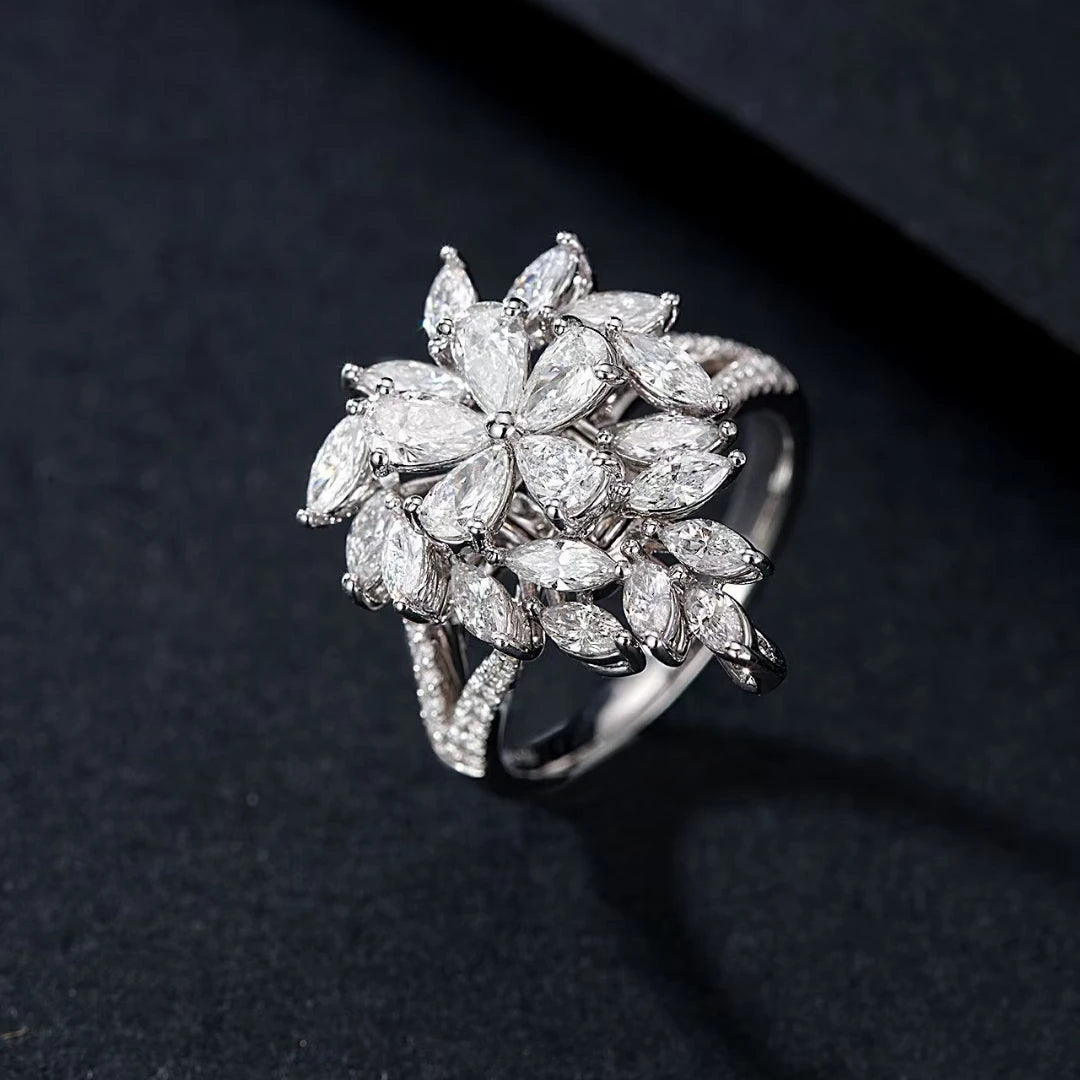 H&F Luxury 2Karat Engagement Ring 18K 14K 9K Gold with Marquise & Pear Shape Natural Diamond White Gold Wedding Ring