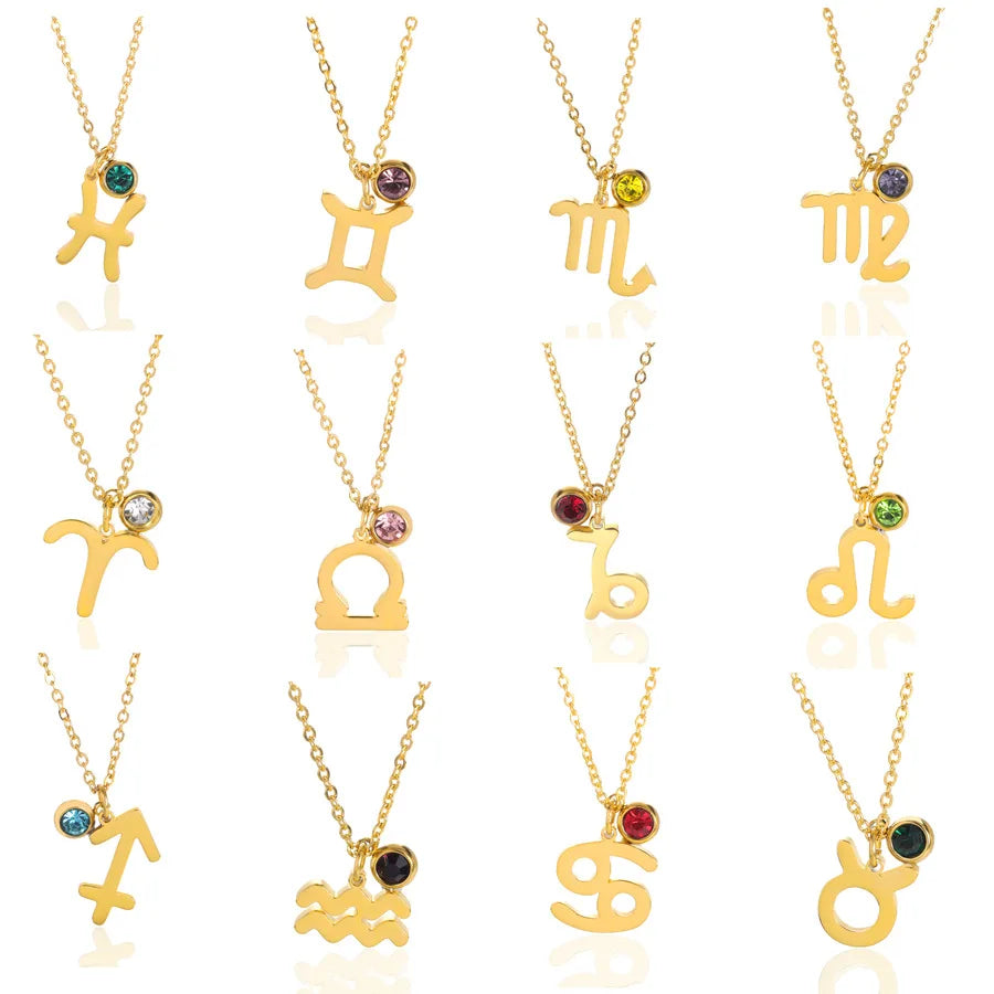 2025 New 18k Gold Plated Stainless Steel Zodiac Necklace Multicolor Zircon Necklace Trending Necklace 2025 for Women