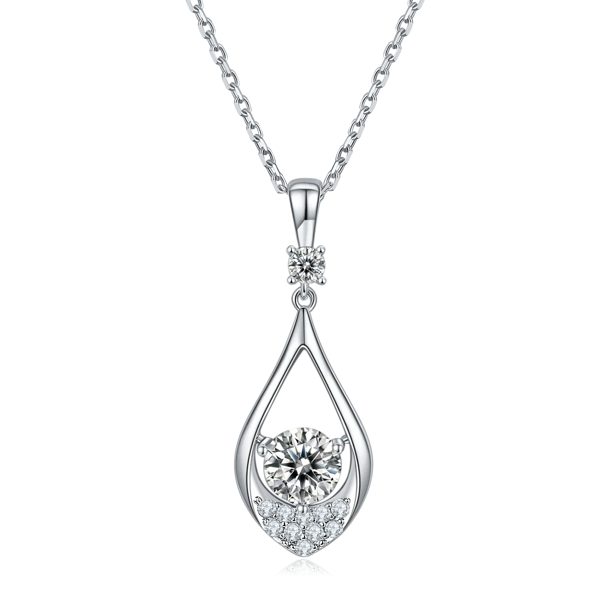 Hanyu 925 Sterling Silver White Gold Plated Teardrop Moissanite Diamond Gemstone Pendant Necklace