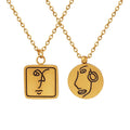 Paris Street Fashion Personality Portrait Face Square Round Pendant Necklace Geometric Non-fading Stainless SteelJewelry