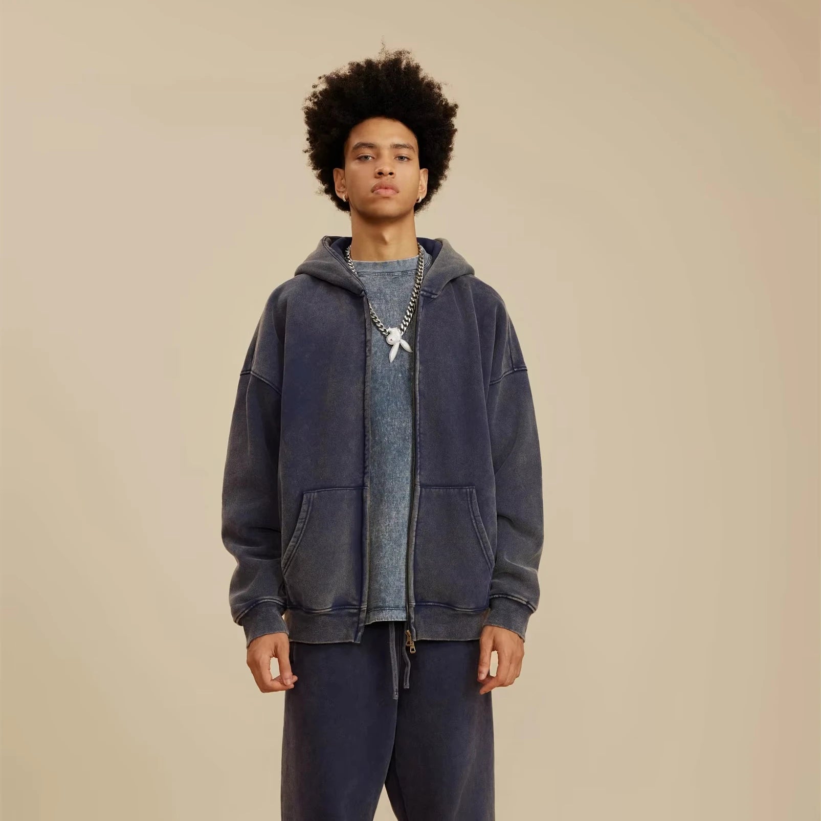 Wholesale  Heavyweight Oversized 100 Cotton Pullover Custom Logo Printing Embroidery  Vintage Acid Wash Mens Zip Hoodie