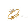 18K Stainless Steel PVD Plating Waterproof Adjustable Cubic Zircon Crown Zirconia Open Rings for Women