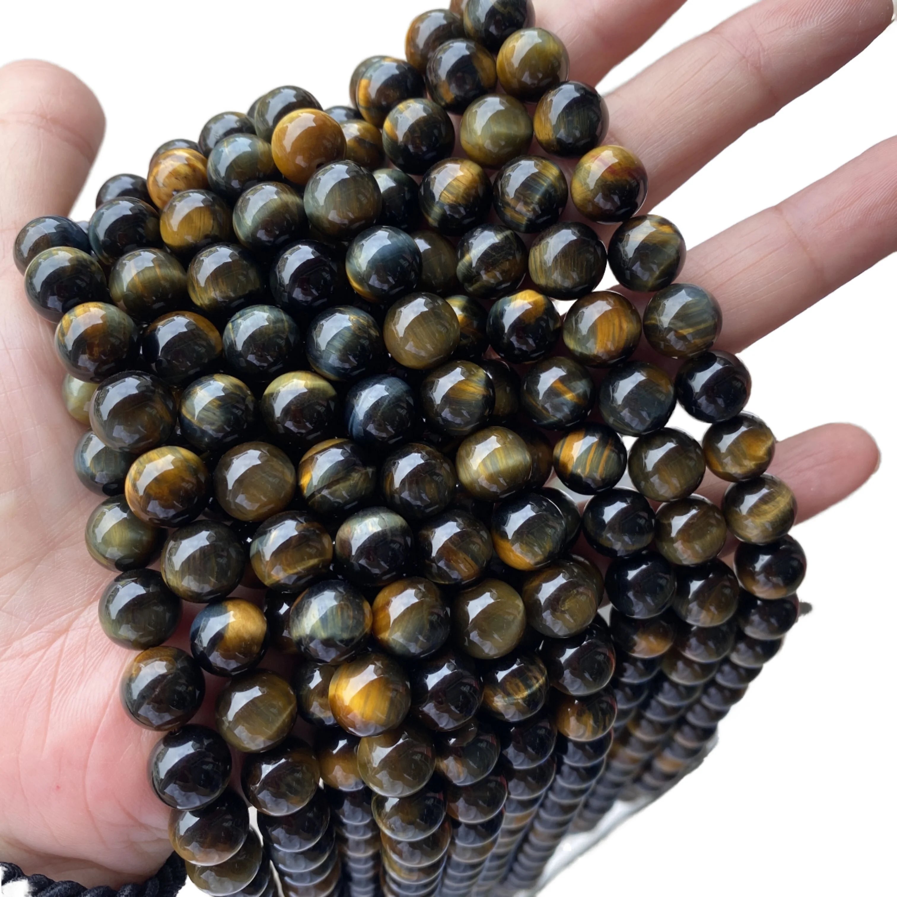 Bestone Hot Sale Custom Size 8 mm Natural Gemstone Grade 5A Yellow Tiger Eye Loose Stone Beads
