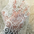 Custom White French Lace Fabric With Crystals 3D Embroidered Chantilly Lace Fabric for Bridal Dresses