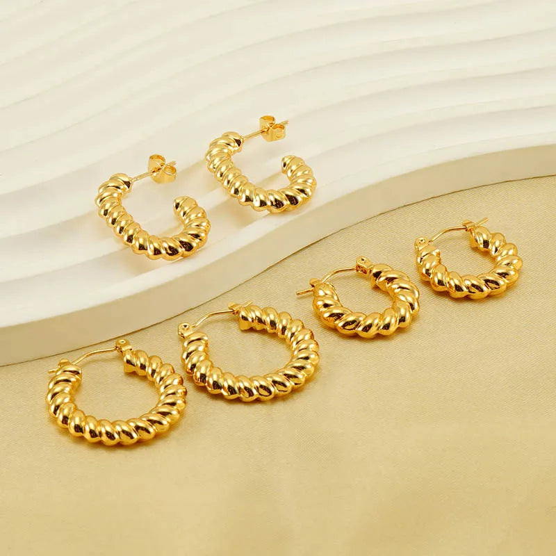 BM Waterproof 18K Gold Plated Earrings Hollow Women Trendy Stainless Steel Hoop Earrings