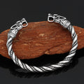 New Retro Nordic Viking Dragon Double Dragon Men Silver Plated Open Cuff Bangle