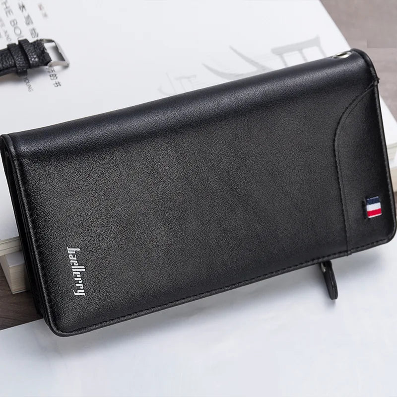 Wholesale for Vintage Men's RFID PU Leather Long Zipper Wallet with Polyester Lining SlimTravel Black Wristlet Phone Purse
