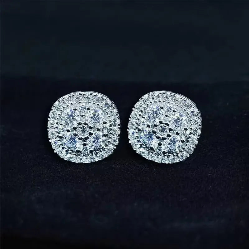 925 Sterling Silver Iced Out Full Pave D Color VVS Moissanite Square Stud Earrings for Men Women