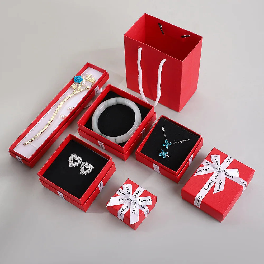 A1 Modern Red Bow Embossed Artpaper Jewelry Gift Box with Custom Logo for Couple Customizable Size & Shape Birthday Packaging