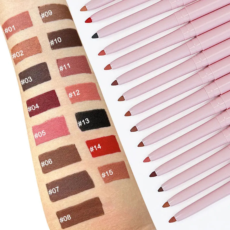 Pink Cute Popular Vegan Creamy Matte Lipliner Custom logo Private Label Twist up Lip Liner Pencil for Lips Waterproof