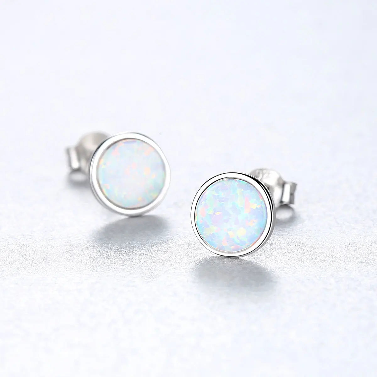 925 Sterling Silver Round Shape Earring Fashion Colorful Opal Stud Earrings Jewelry for Women