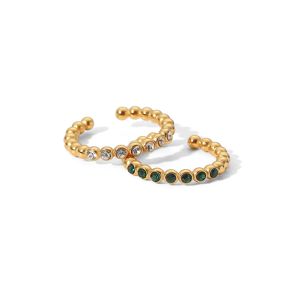 INS Dainty Thin Bead Green Zircon Ring Jewelry Stainless Steel Zirconia Paved Bead Open Ring