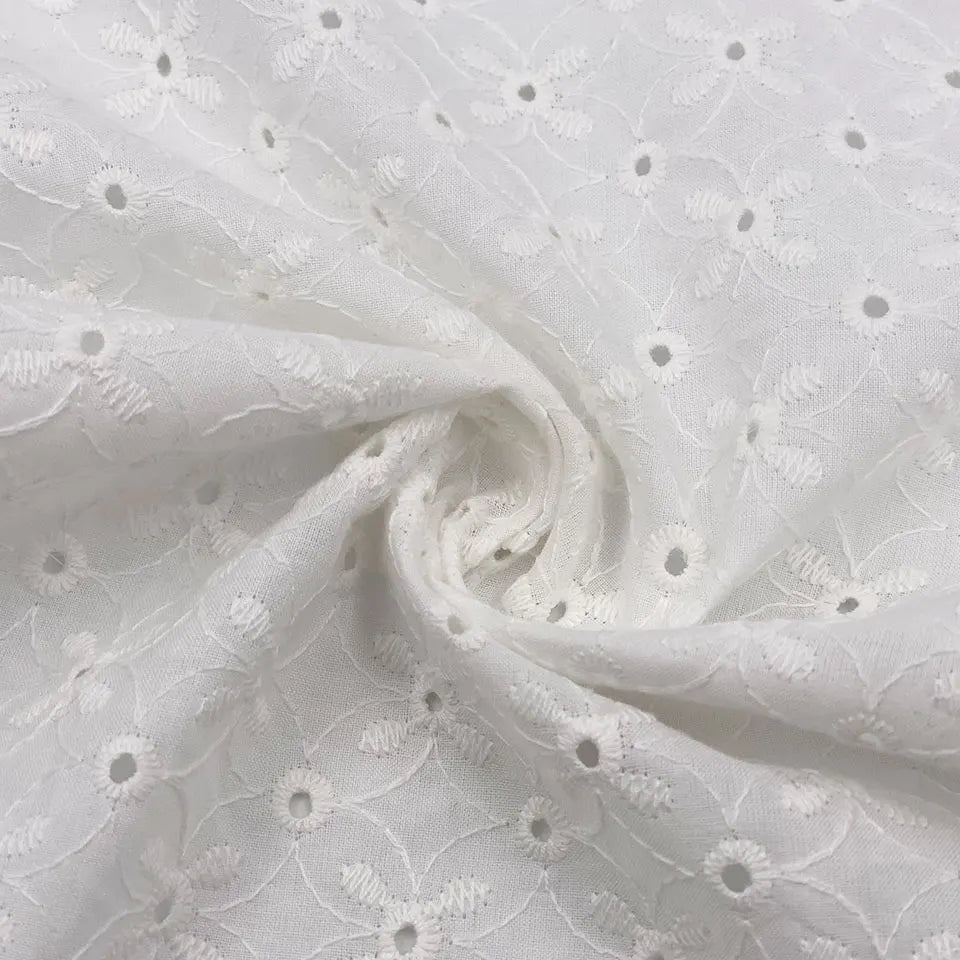 Design Golden Supplier Own Dyeing Factory Custom Color White Sheer Voile Eyelet Thick Lace Cotton Embroidery Fabric