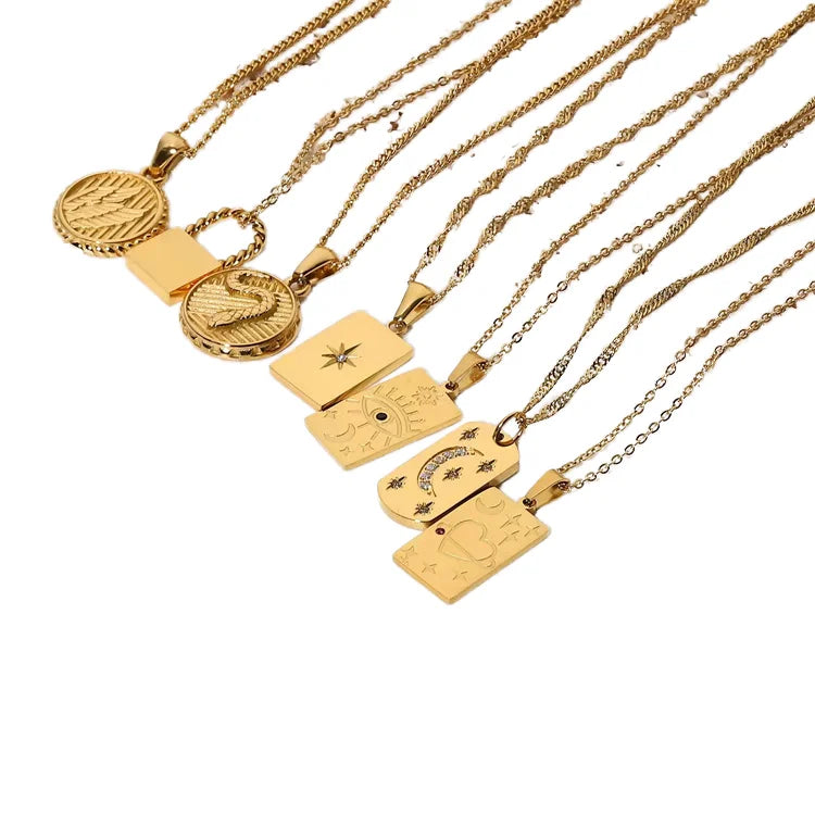 Ins Hot 18k Gold Plated Chains Crystal Pave Moon Star Pendant Crescent Zircon Necklaces Stainless Steel Necklace Jewelry