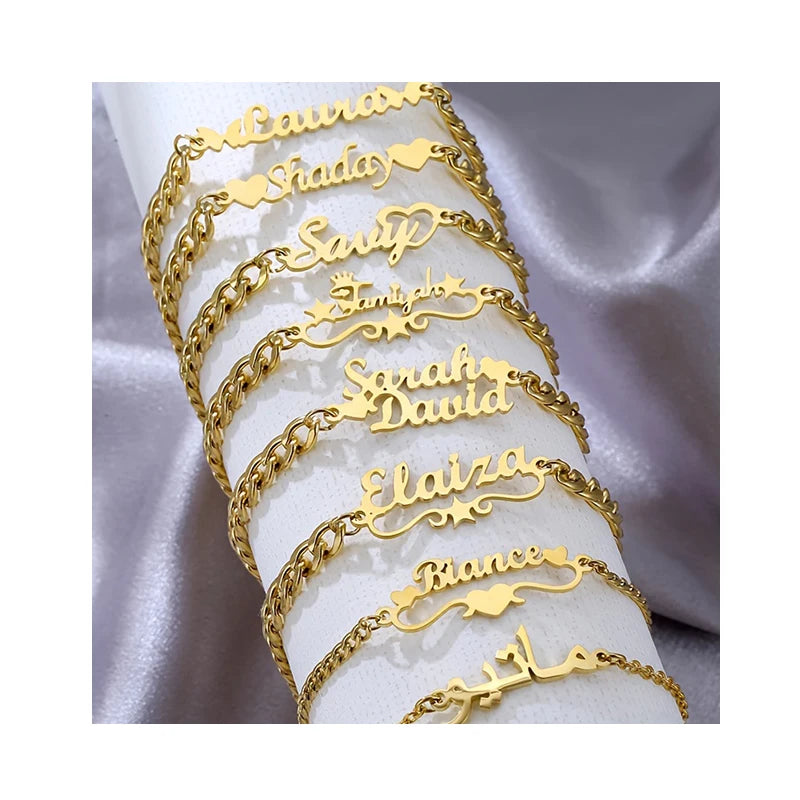 Wholesale English Heart Letter Bracelet Men's and Women's Stainless Steel Charm Cuban Chain Bracelet