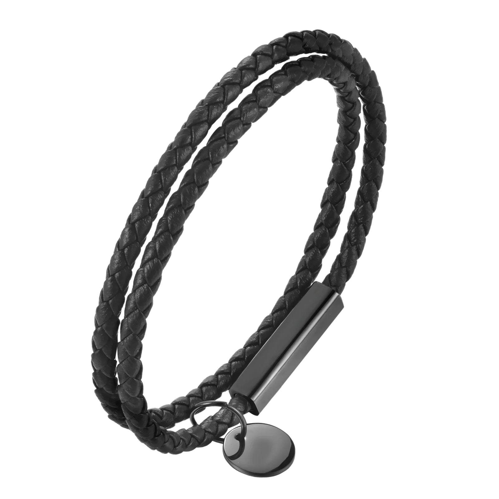 Personalized Men's Fashion Charm Bracelet Genuine Leather Engraved Stainless Steel Magnetic Clasp Magnetic Clasp Stylish Jewelry