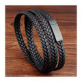 Long Wrap Braided Leather Bracelet Wrist Jewelry Genuine Leather Wristband 316L Stainless Steel Brushed Magnetic Clasp