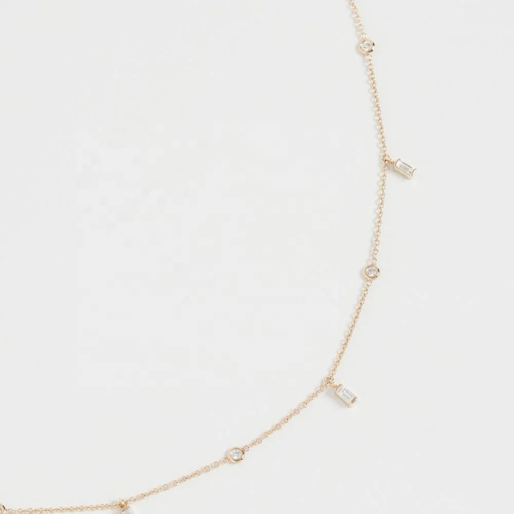 LOZRUNVE Boho Jewelry 925 Sterling Slilver Jewlery Circle Rectangle CZ Charm Necklace Choker