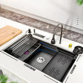 TELISIYA 10052 Black Modern 304 Stainless Steel Kitchen Sink Waterfall Faucet Knife Rest Cup Washer Eco-Friendly Dual-Flush MegaBDM