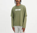Vintage StreetWear 100%Cotton French Terry DTG Print Double Layer Long Sleeve T-shirt for Men Tee Shirt
