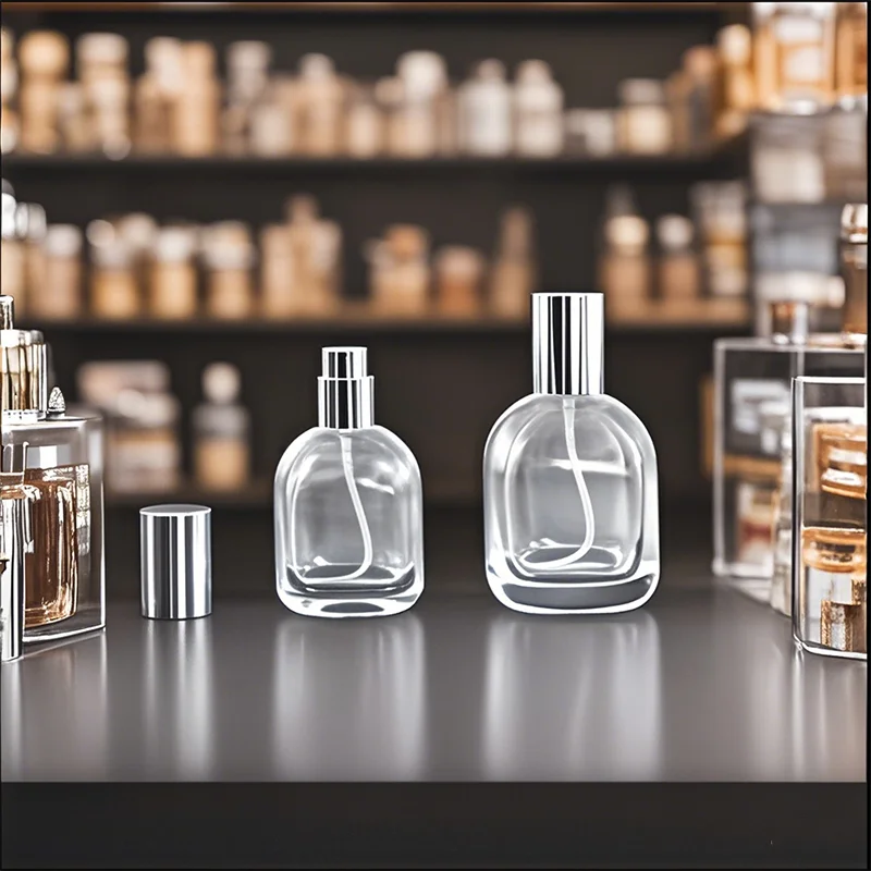 Custom Logo Luxury Perfume Bottle 30ml 50ml 100ml Empty Flat Glass Decal Polish Surface Unique Packaging Pump Sprayer