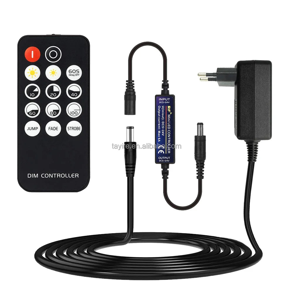 CCT LED Controller with Dynamic RF Remote 17-Key Dual White LED Strip Light Dimmer DC 5V 12V 24V Color Temperature Adjustment