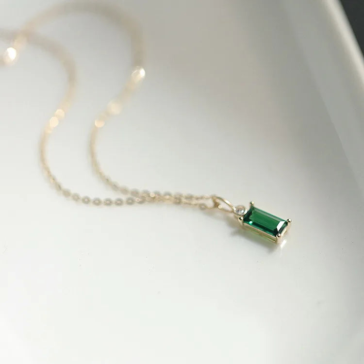 S925 Sterling Silver Emerald Luxury Pendant Necklace 14K Gold Plated Green Cubic Zirconia Necklace