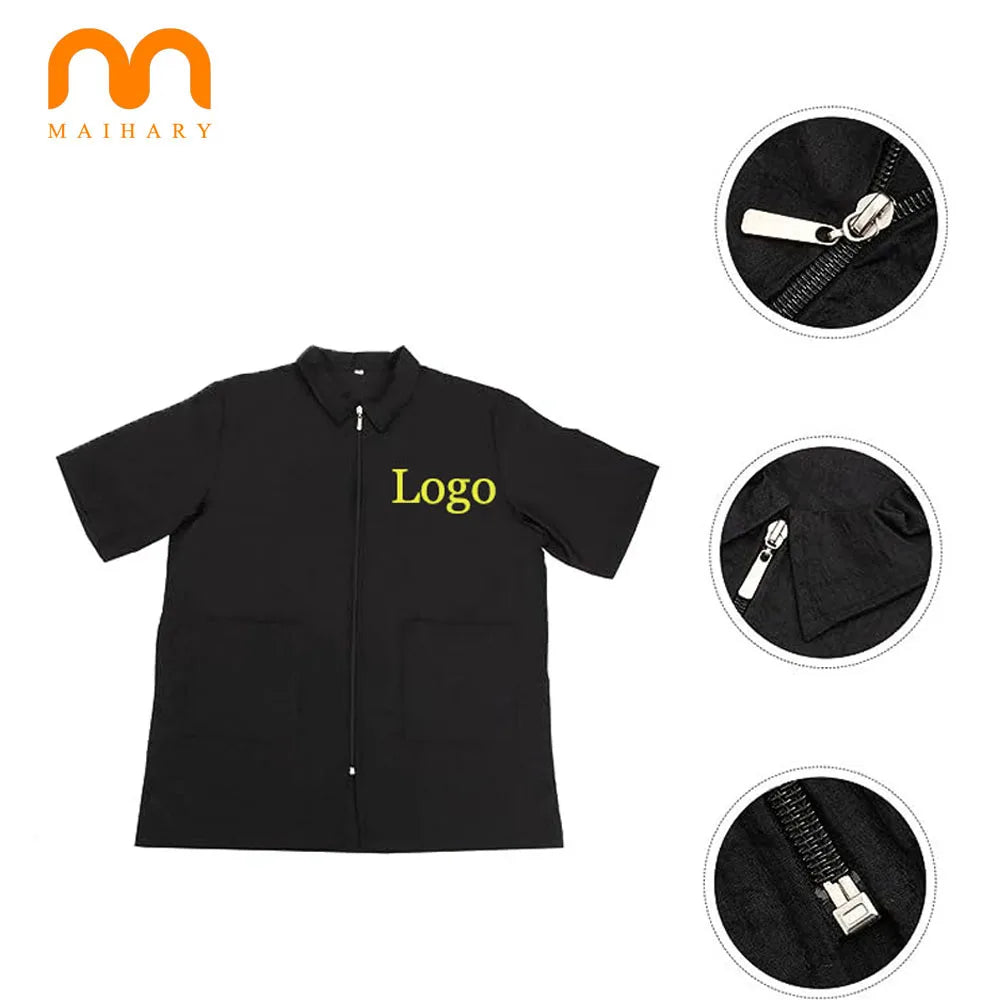 Customize LOGO Hairdressing Cape Salon Jackets Barber Wear Vests Grooming Barber Zipper Half Sleeves Two Pockets Barber Jacket