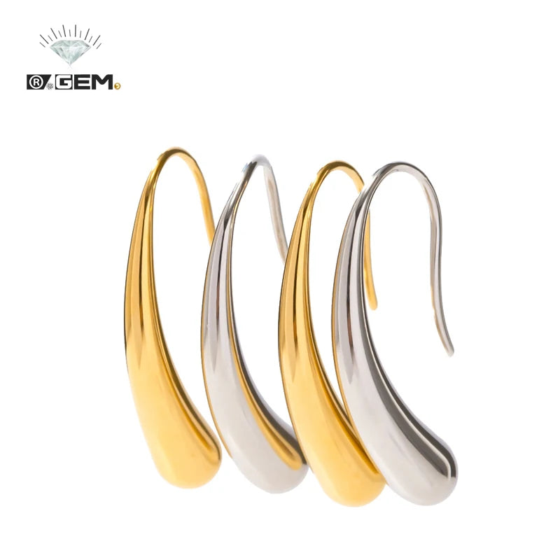 Cheap 16K Gold Plated Water Drop Stainless Steel Titanium Women's Classic Waterproof R.GEM. Jewelry Anniversary Earring